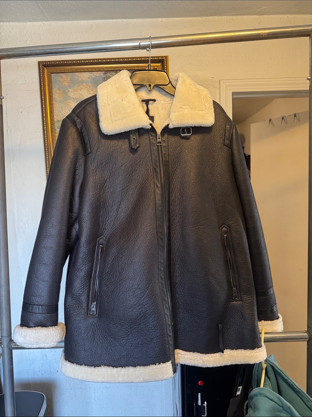 C&A Cream Sherpa Jacket with Black Trim